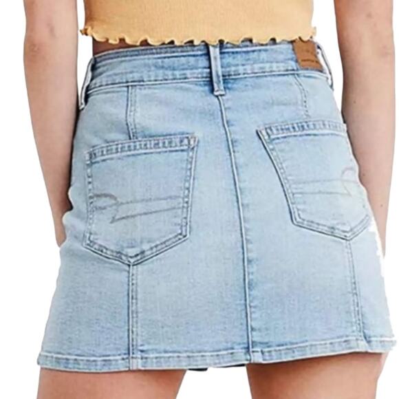 American Eagle Outfitters Super Stretch Hi Rise A-Line Denim Button Front Skirt - Picture 2 of 6